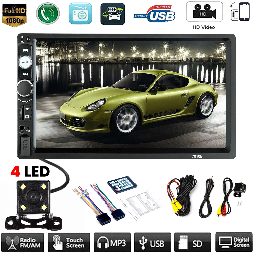 

7inch Double 2 DIN Aux Input Auto Car MP5 Player Bluetooth Touch Screen Stereo Radio + Camera USB /TF FM Camera