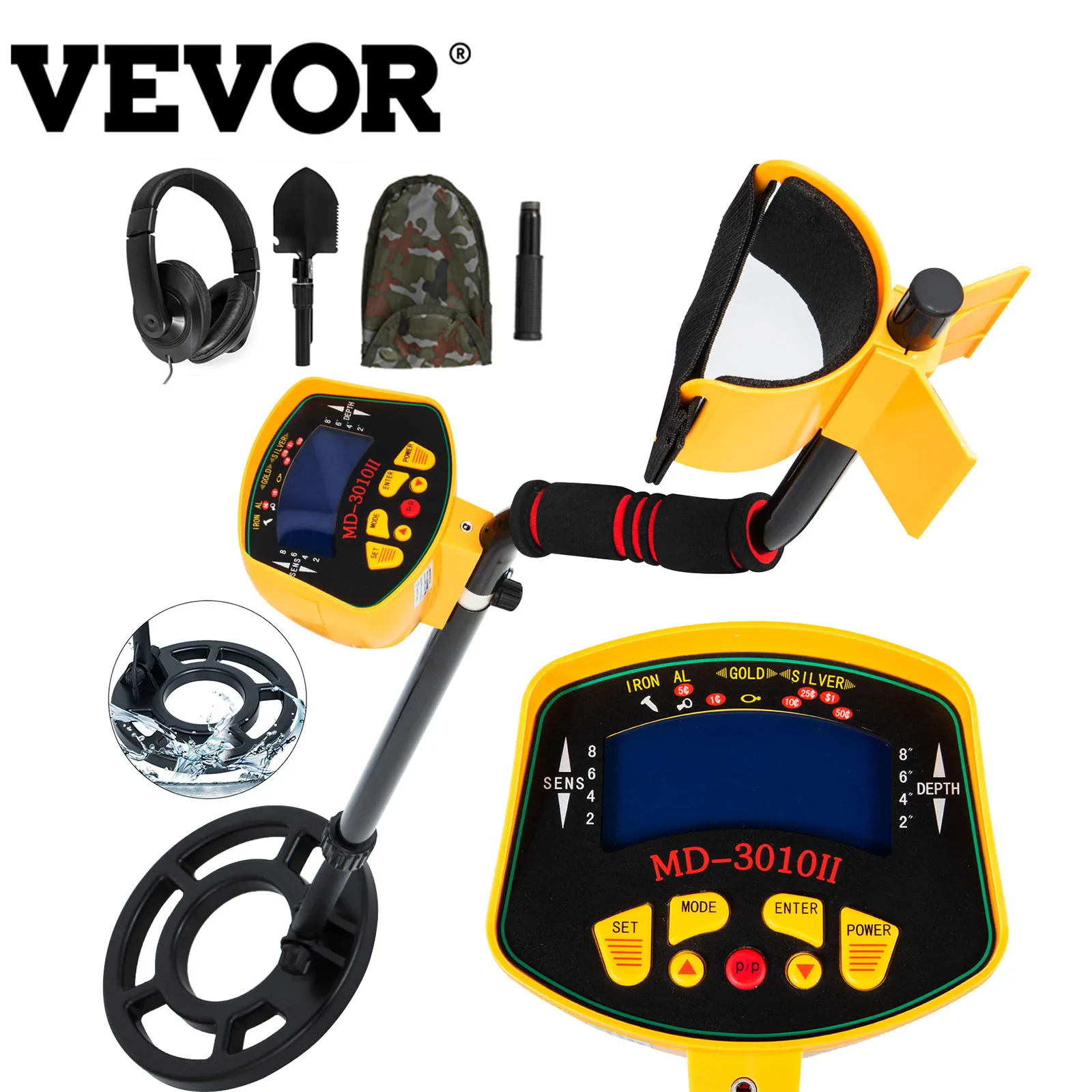 

VEVOR Metal Detector Waterproof Disc Underwater Underground High Accuracy Sensitive LCD Display Humanity for Adults and Children