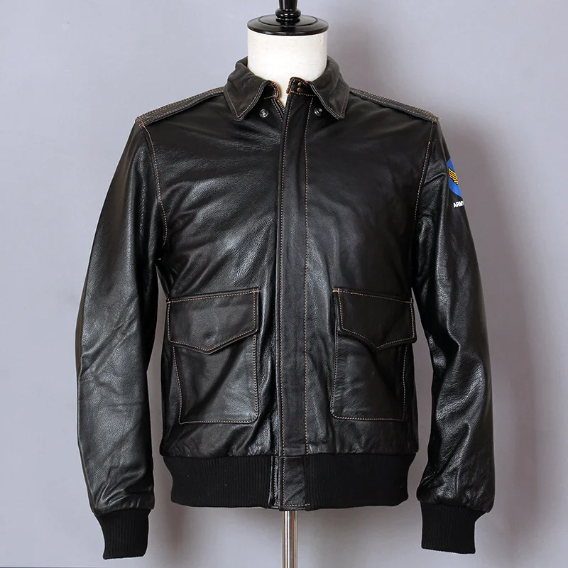 

Мужская летная куртка ВВС 2019, куртка из натуральной воловьей кожи, мотоциклетная куртка-бомбер A2, приталенный силуэт, байкерское пальто из н...