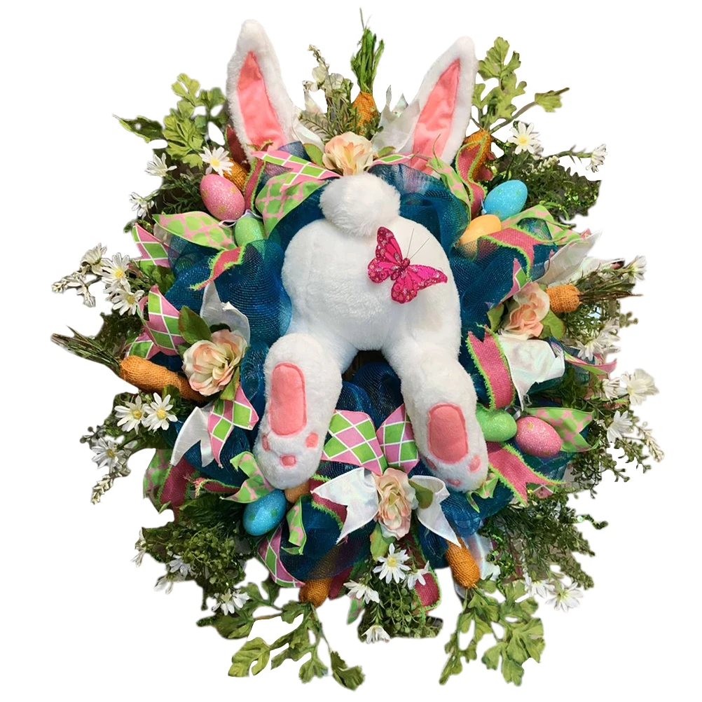 

2021 New Easter Bunny Wreath Door Decoration Bunny Butt and Ears Wreath Easter Garland Wreaths for Front Door Party Whosale