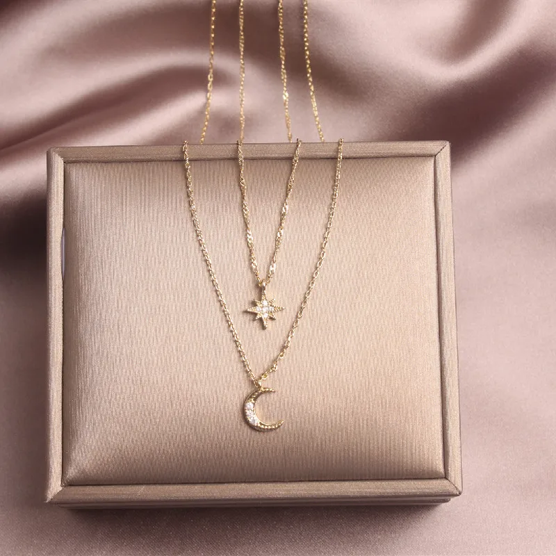 Женское многослойное ожерелье до ключицы элегантное с кулоном в виде небольшой