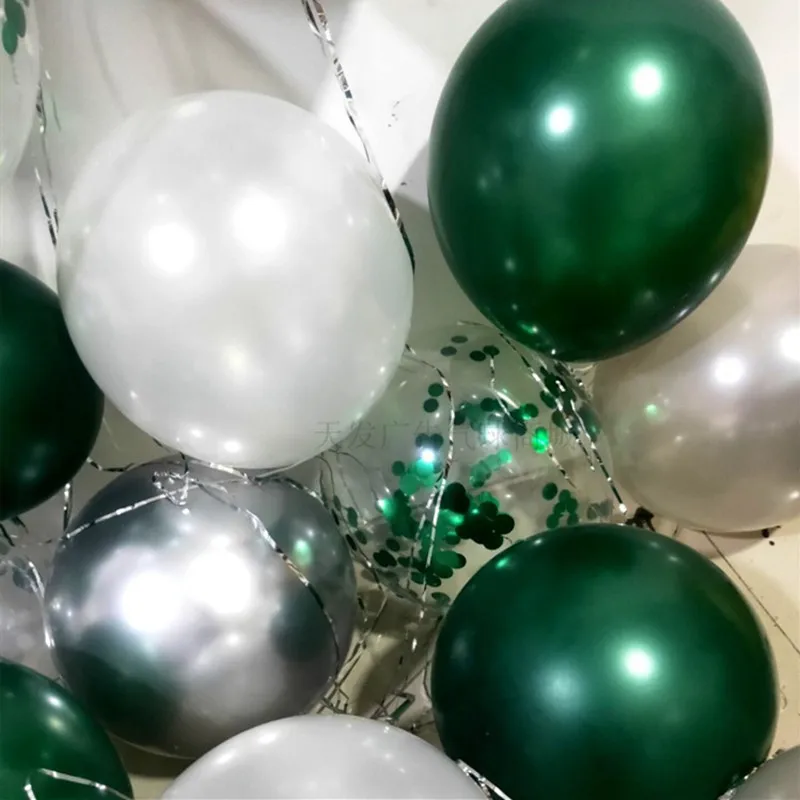10 шт. дюймов Смешанные темно-зеленого и белого цветов латексные шары летняя