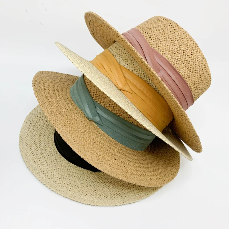 

2020 New Summer Straw Hats Elegant Hepburn Style Concave Top Women Leisure Holiday Beach Sun Hat
