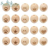 20mm round natural wooden beads laser engraving smiley face heartstar toys wood bead with big hole for diy jewel making crafts