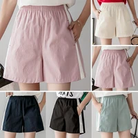 korean women summer striped shorts high waist linen wide leg casual sportswear