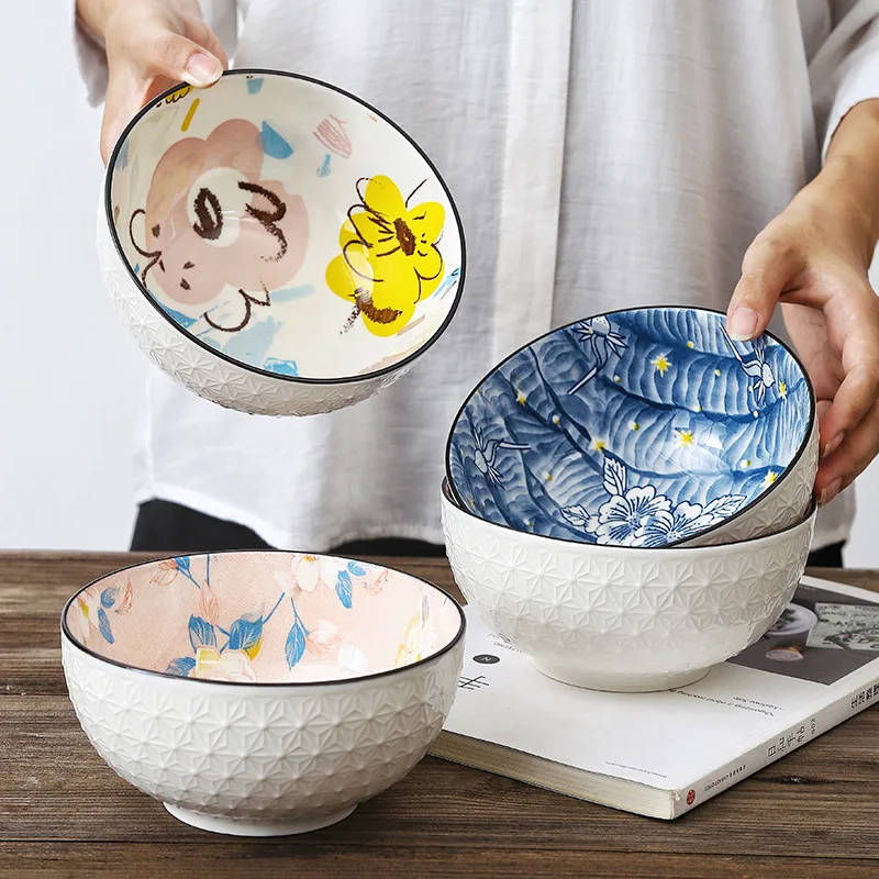 

Modern Creative Starry Sky 6 Inch Underglaze Ceramic Tableware Household Rice Porridge Instant Noodle Bowl Embossed Ramen Bowl