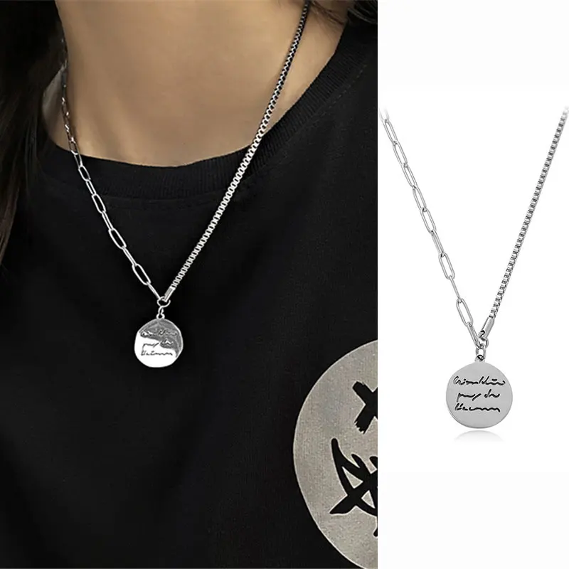 

XIAOBOACC Gothic Necklace for Men and Women Punk Grunge Hip Hop Cold Wind Round Tag Pendant Necklace Jewelry 2021