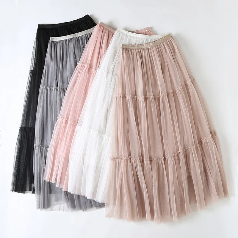 

2021Spring Summer Wome Knee-Iength Ruffles None Black Creamy White Polyester Cotton Spandex Skirt Print Pencil Casual YZY