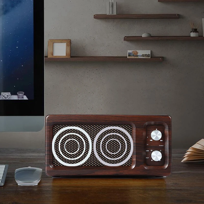

D60 Retro Home Wireless Wooden Bluetooth Speaker Desktop Computer Audio U Disk Card Function Solid Wood Speaker