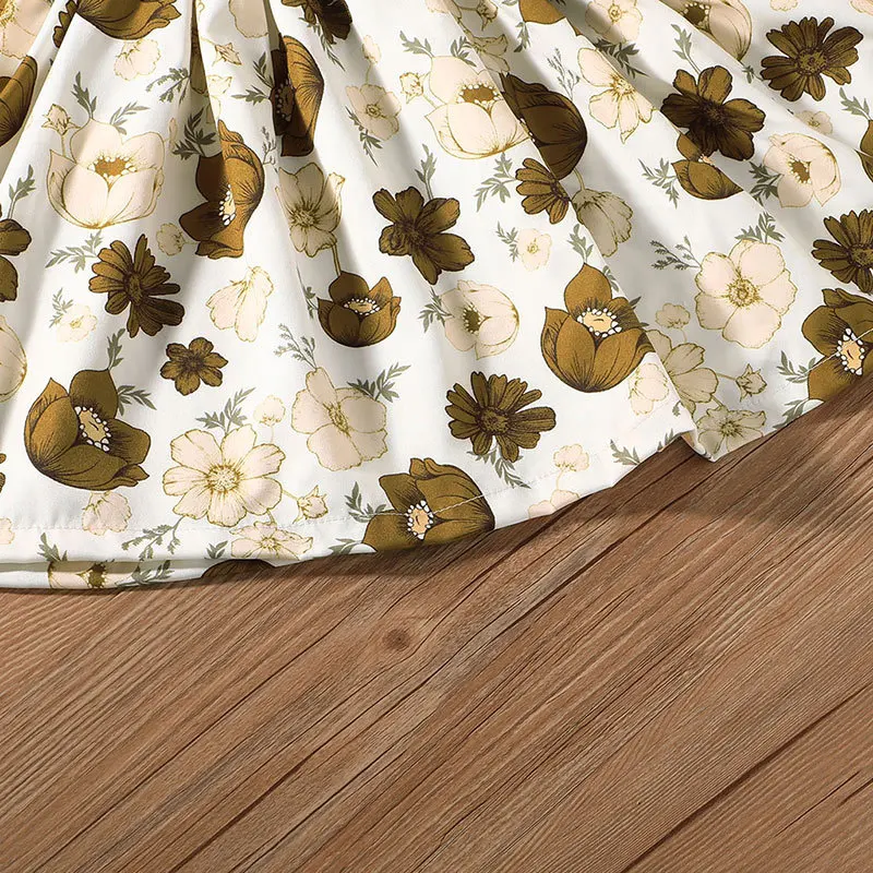 Outong-vestido de Oto&ntilde;o de manga larga para ni&ntilde;os, ropa informal con volantes y estampado de flores para beb&eacute;s de 1 a 6 a&ntilde;os-5