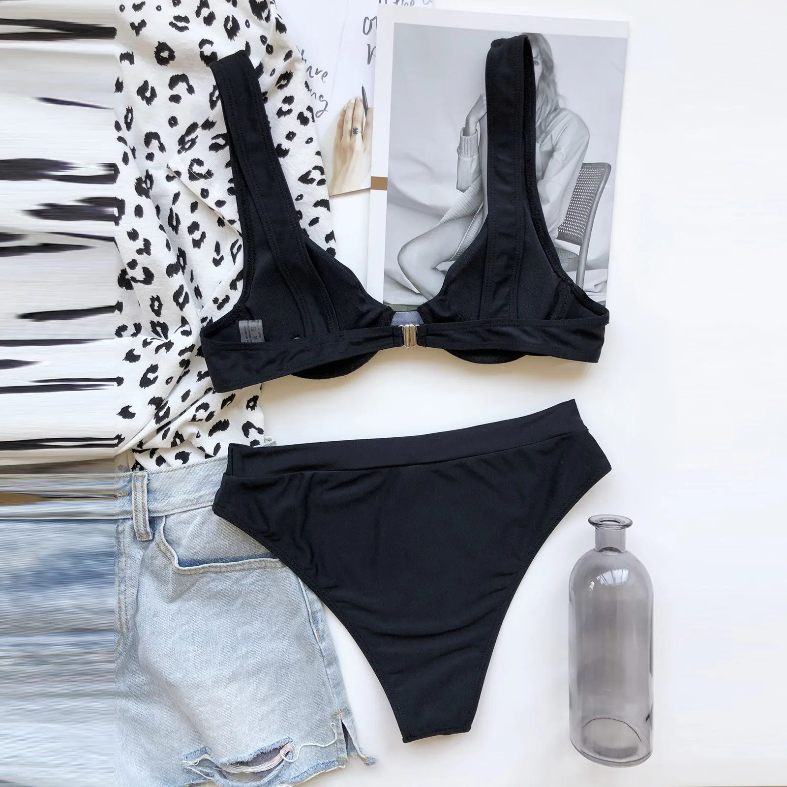 

New High Cut Bikini Push Up Swimsuit Female Swimwear Women Summer Solid Bikini set With Bra Cup Bather Bathing Suit Swim Lady