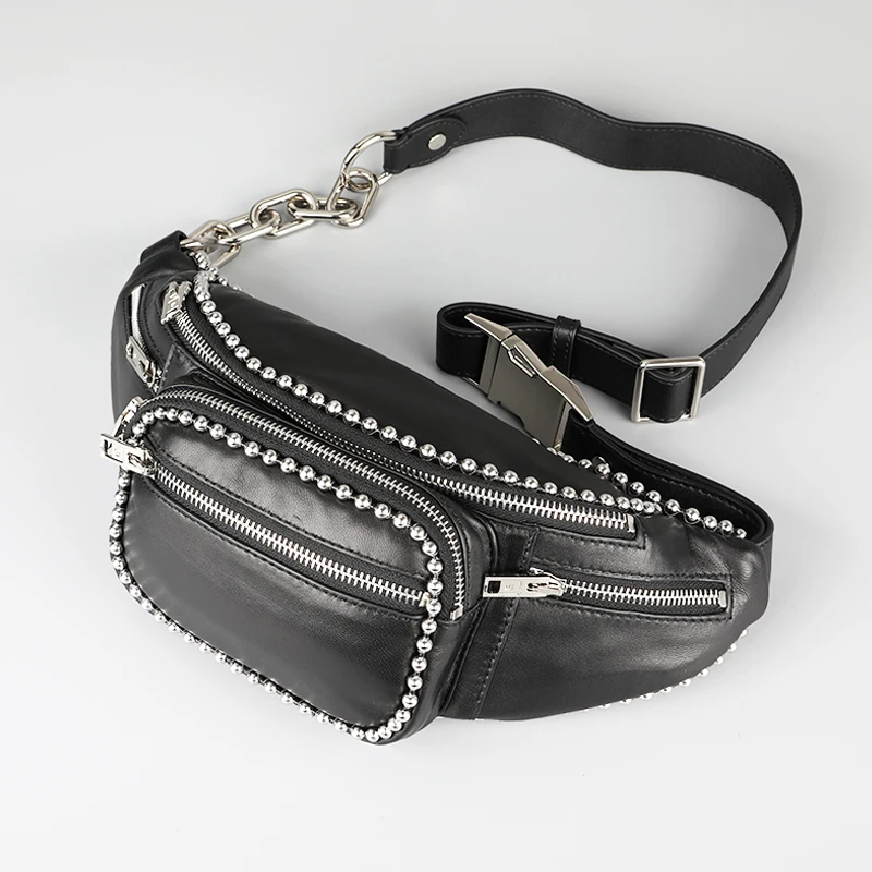 Модные женские нагрудные сумки с заклепками и бусинами на ремне для живота из