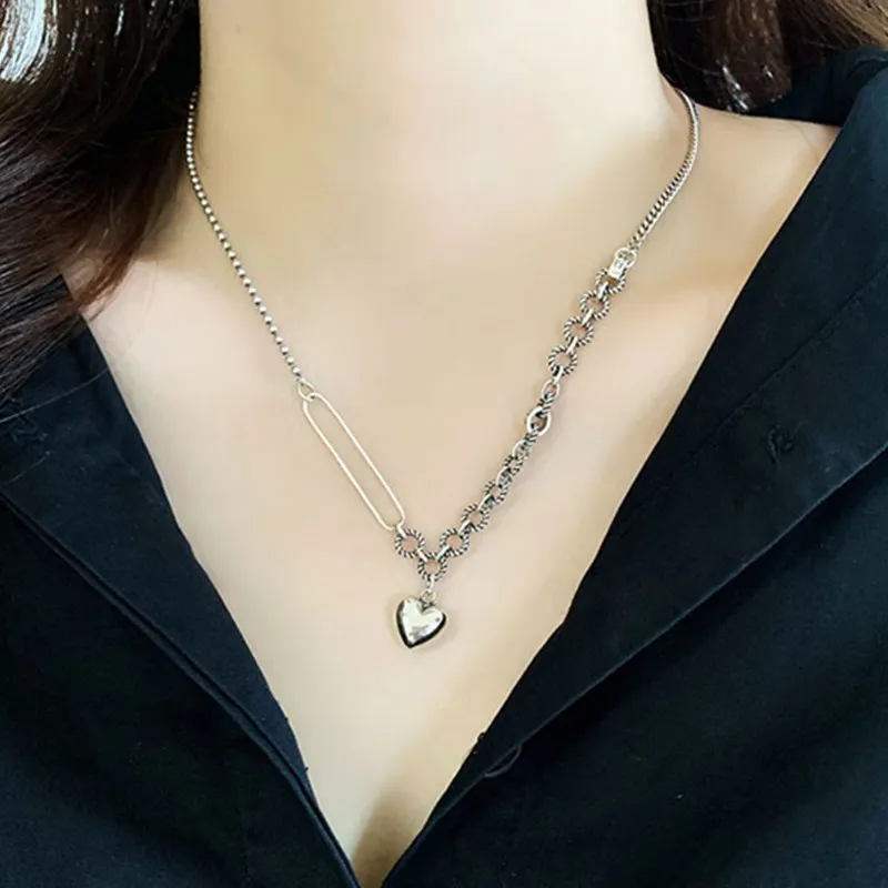 Новое поступление винтажное ожерелье в форме сердца Смешанная цепочка 925 пробы