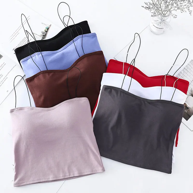 

Crop Tops Sleeveless Vest Cami Tank Tops Solid Color Summer Crop Tops Spaghetti Strap Summer Casual Chest pad T-shirts Camis New