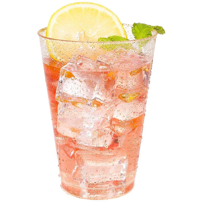 12OZ золотого Пластик чашки одноразовые с золотым блеском прозрачные для дома