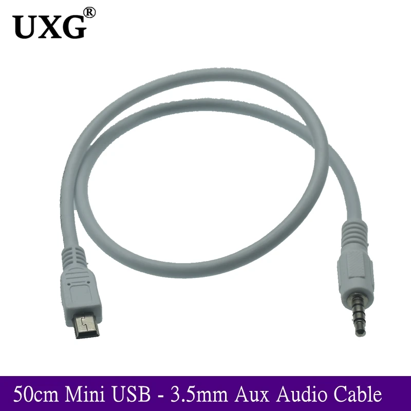 50cm Mini USB - 3.5mm Aux Audio Cable 5Pin Mini USB B Male to 3.5mm Aux Male Jack Audio Wire