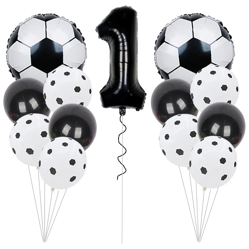 

1 комплект для футбола Футбол Фольга воздушные шары 32 дюймов черный номер шары для маленьких мальчиков От 1 до 3 лет День рождения украшения Д...