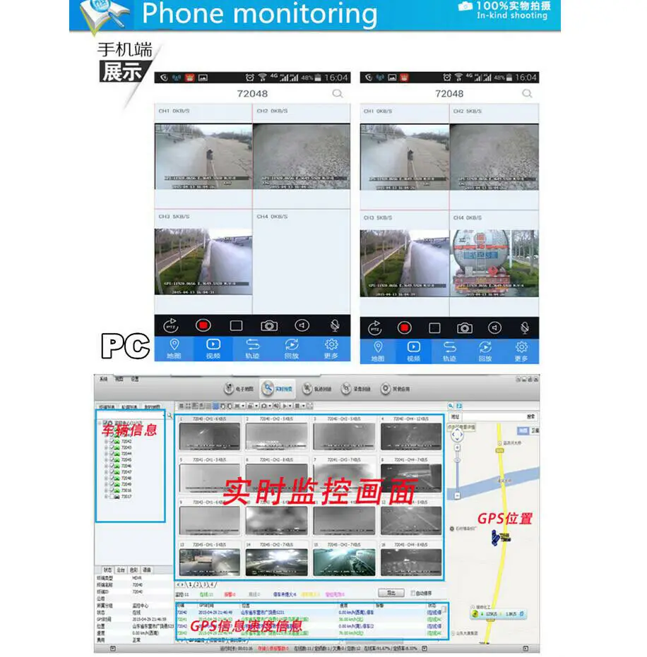 720P 4CH DVR AHD SD 4G GPS в реальном времени видео регистратор коробка + 7 "монитор 4 * CCD