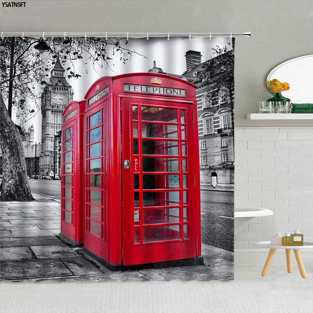 Тканевая занавеска для душа с изображением достопримечательности здания