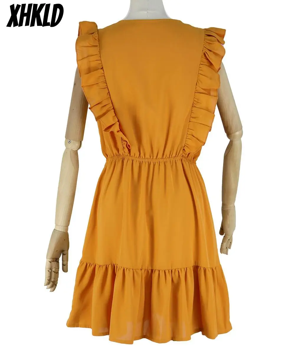 Xhcld сексуальное женское платье с оборками 2020 без рукавов Туника высокой талией