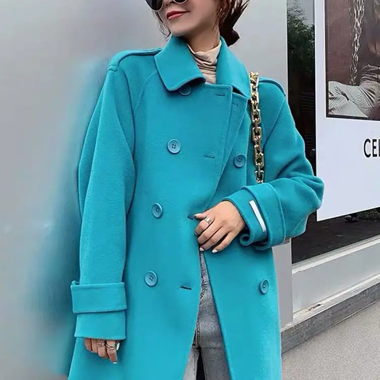

Women 2021 Autumn Winter Fashion Wool Coat Casaco Feminino Casual Coats Manteau Femme Clothes Double Breasted Woolen Jacket Z518