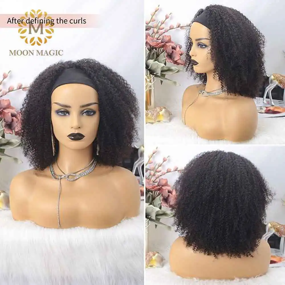 Afro Kinky Curly Wig Human Hair Headband No Lace Full Wigs Glueless Peruvian Frontal | Шиньоны и парики