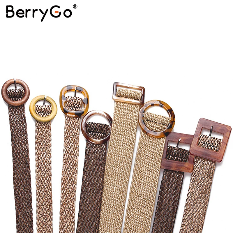 BerryGo богемский широкий женский ремень с квадратной пряжкой Леопардовый плетеный