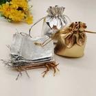 500 шт. сумка на шнурке золотистого и серебряного цвета тканевая упаковочная сумка алюминиевая фольга тканевая сумка Свадебная сумка для ювелирных изделий для упаковки ювелирных изделий дисплей