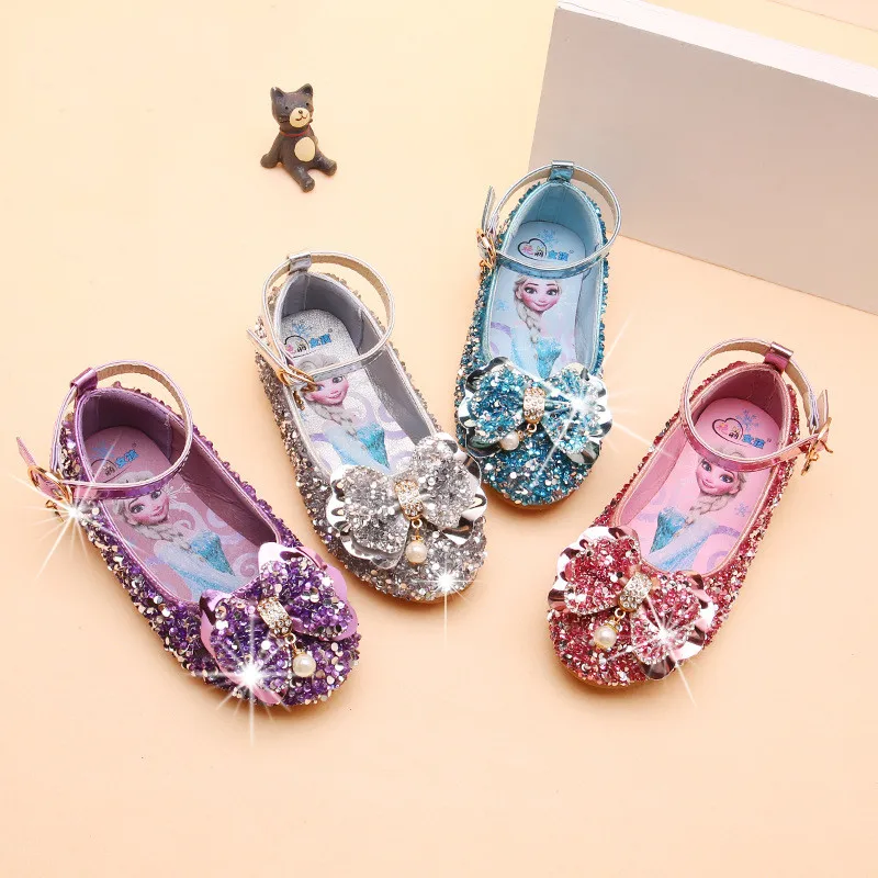 

Детские Нескользящие туфли с кристаллами и блестками, на плоской подошве