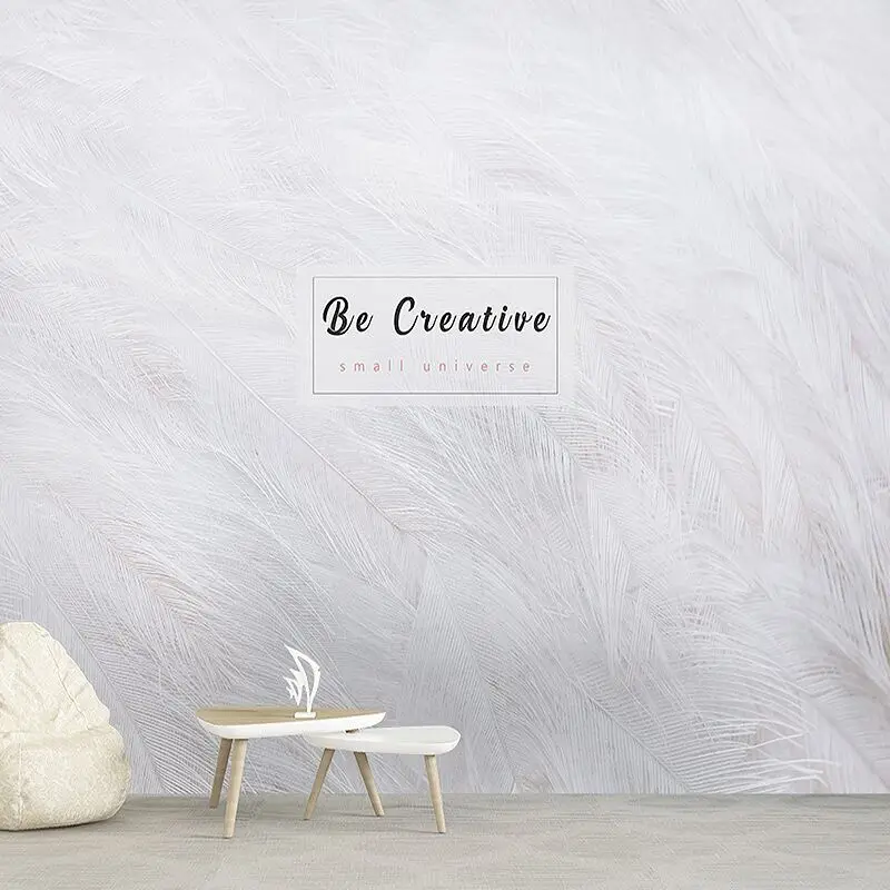3D Simple white feather background wall Bedroom Sofa clothing shop beauty salon art Self Adhesive wallpaper papel DE parede |