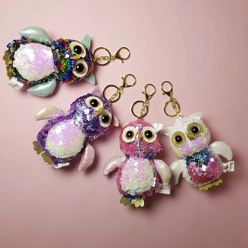 13 см расшитая блестками Сова плюшевая игрушка милый брелок розовый фиолетовый