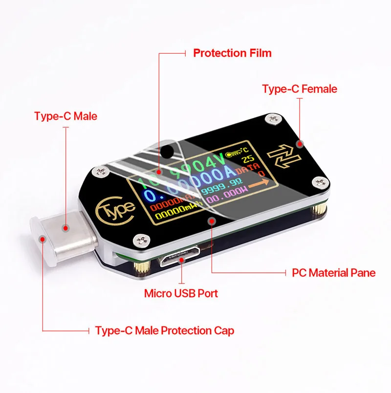 RD TC66/TC66C Тип C PD триггер USB Вольтметр Амперметр постоянного тока Напряжение 2 way