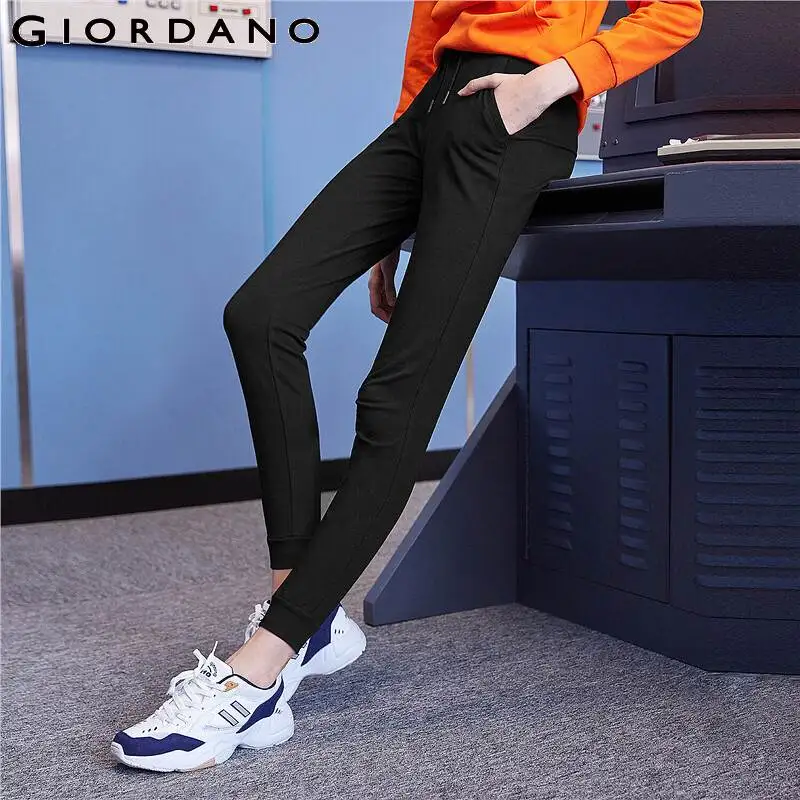 Giordano спортивные женские брюки с эластичной талией на шнурке, из натурального хлопка