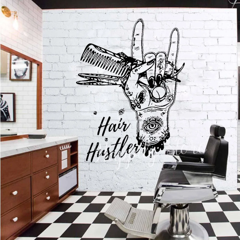 Hair Hustler Barber Wall Decal Barber Shop Man Salon Gentlemen’s Haircut Styling Quotes Wall Stickers Room Wall Decoration P831