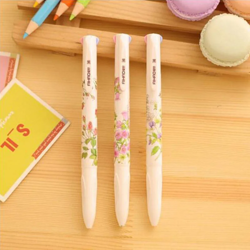 

40 pcs/lot Kawaii Flower 4 Colors Ballpoint Pen Cute Press Ball pens School Office writing Supplies Stationery Gift