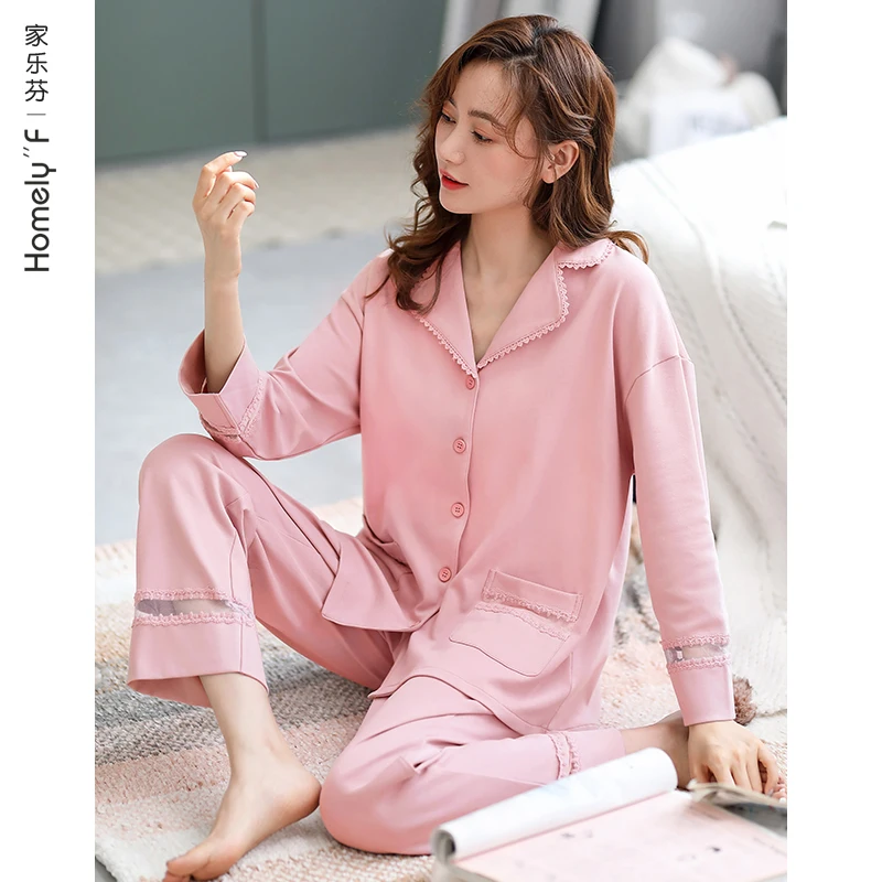 Jialefen 2021 nian New Style Pajamas WOMENS Spring and Autumn Fall Pure Cotton Long Sleeve Clothing Full Cotton Thin Section