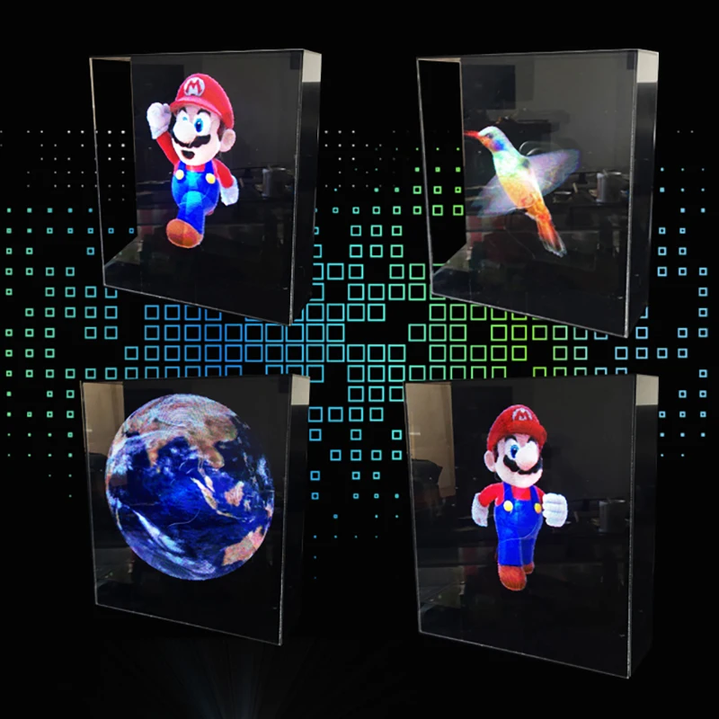3D голографическая проекционная рекламная машина светодиодный электровентилятор голый глаз передний прилавок 42 см квадратное основание акриловая защитная крышка на.