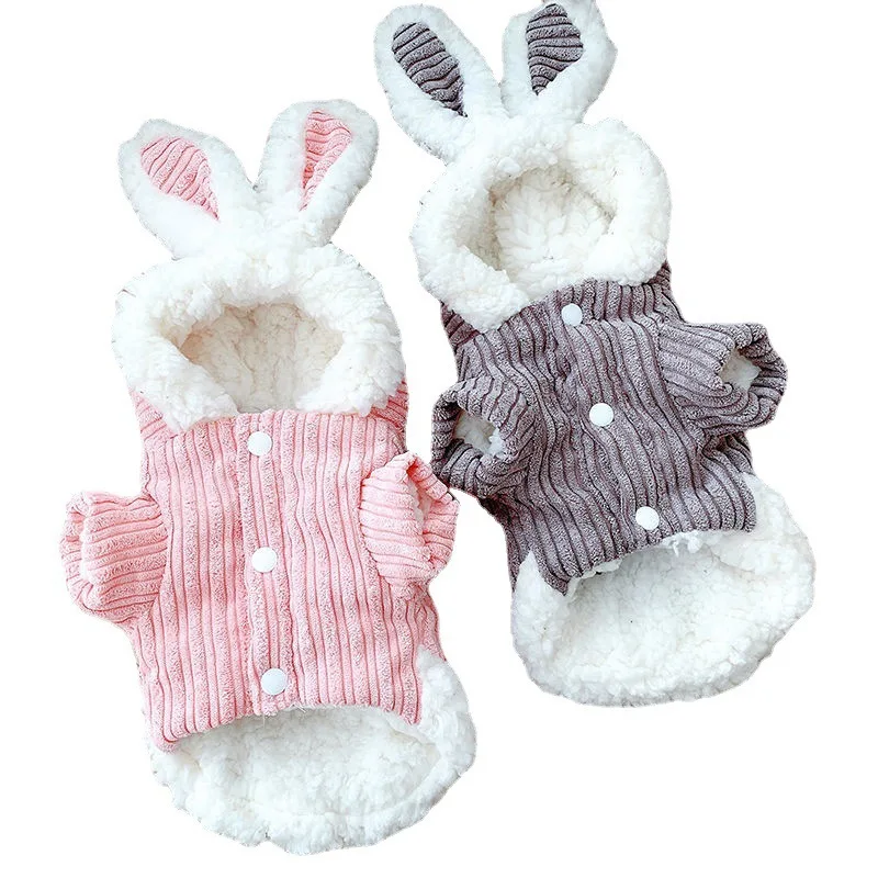 Winter Cat Clothes Warm Fleece Rabbit Ears Hooded Jacket Pet Clothing For Small Dogs Cats Puppy Teddy Chihuahua Coat Funny | Дом и сад