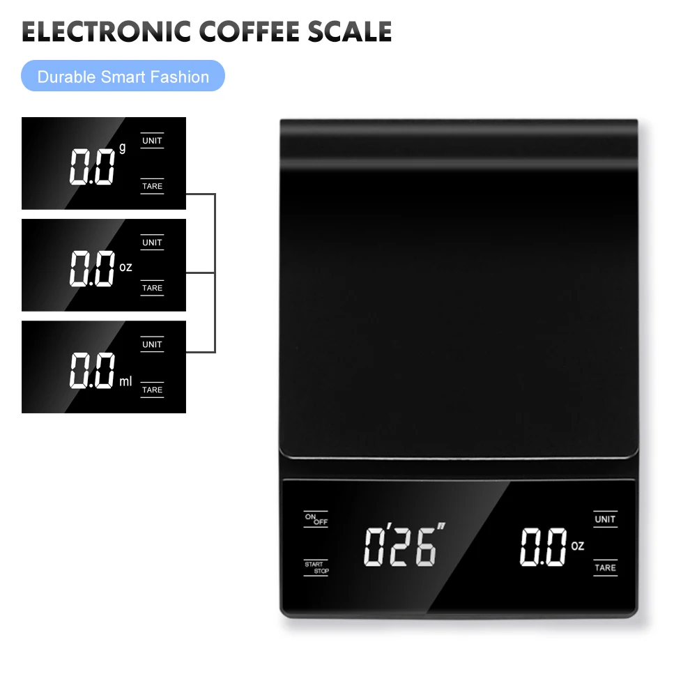 Escalas Eletrônicas do Lcd da Elevada Precisão da Cozinha do Peso da Joia do Temporizador do Automático da Escala de Café de 3kg 0.1g Digitas com Temporizador Balanças de pesagem