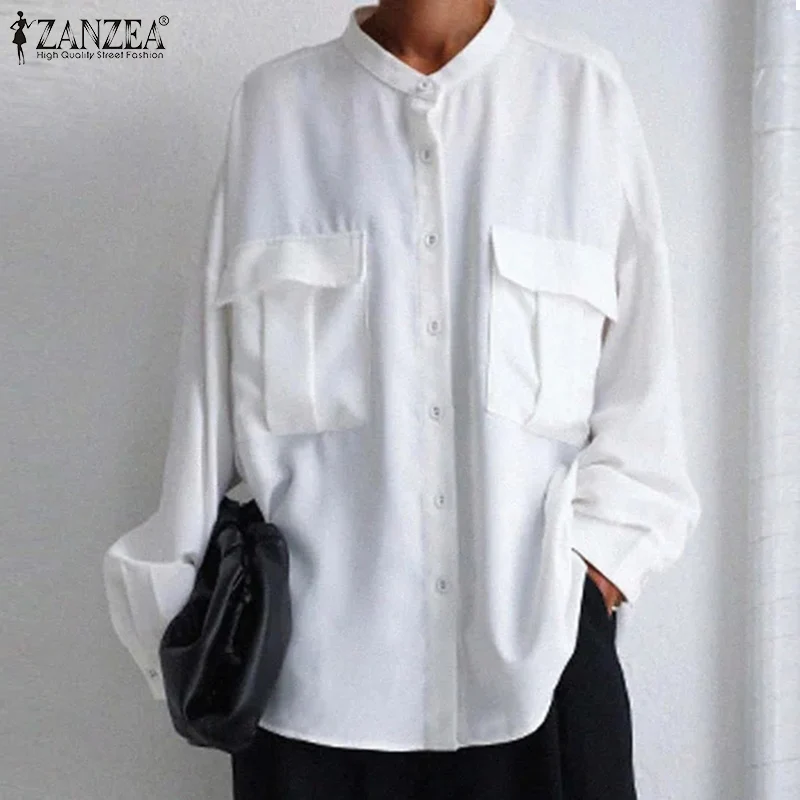 

Women Casual Blouse ZANZEA Elegant Long Sleeve Buttons Shirt Spring Solid Work Blusas Femininas Loose Tunic Tops Oversized Mujer