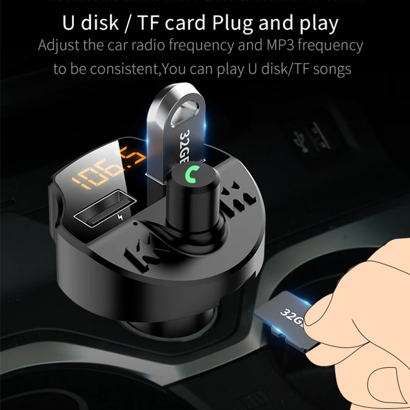 Fm-передатчик Bluetooth 5 0 Автомобильный MP3-плеер адаптер батарея напряжение снижение