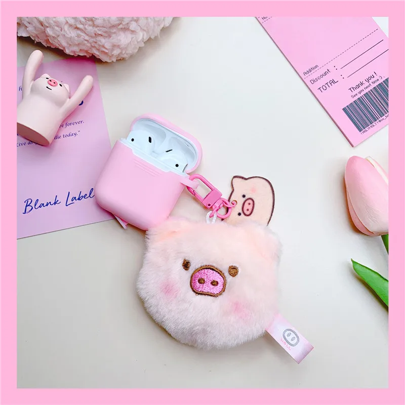 

Ins Girl Keychains Lovely Plush Pig Brooch Pendant Soft Package Pendant Keychain Pig Butt Bus Card Set Apple Ear Case Keyring