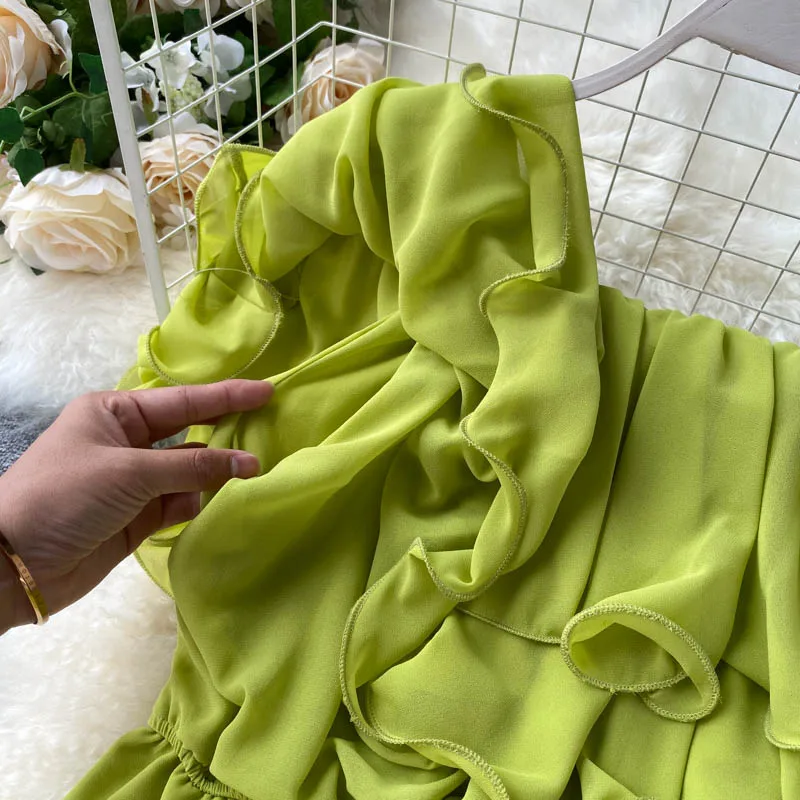 Богемный 2021 короткий шифоновый комбинезон с двойными оборками и открытыми