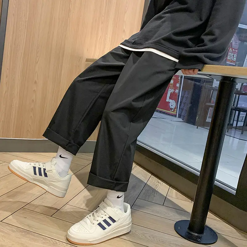 

Spring Summer Wide-leg Pants Men's Fashion Solid Color Casual Pants Men Streetwear Korean Loose Straight-leg Pants Mens Trousers