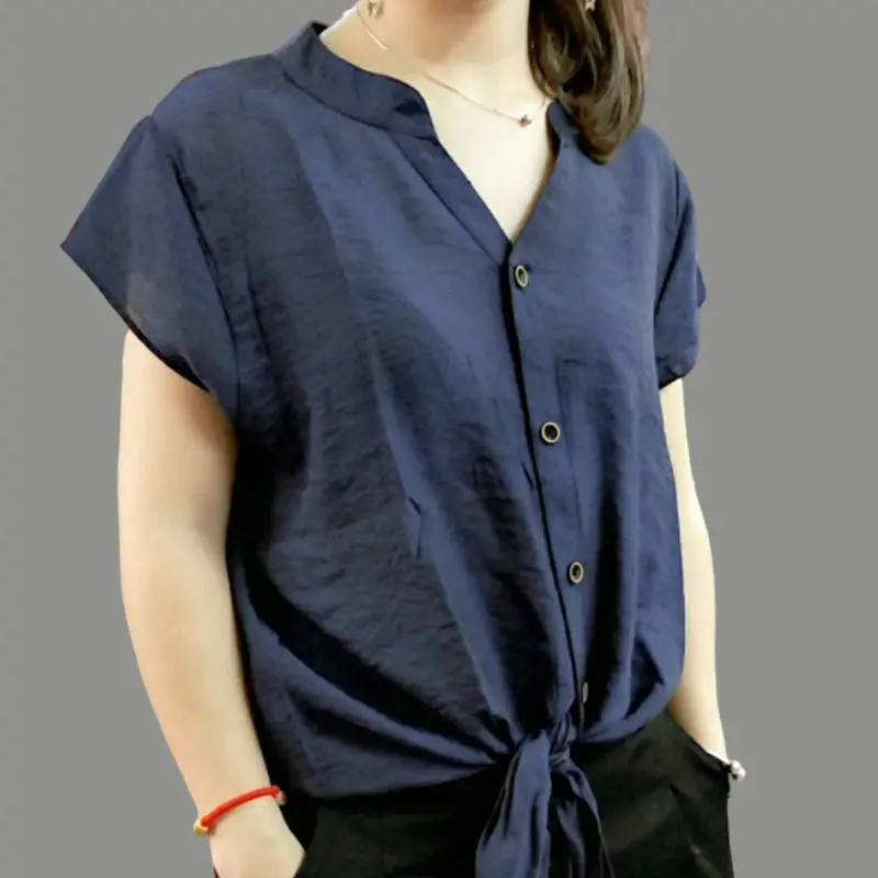 

Blouse Women 2021 Summer Chiffon Shirts Blouse Tops Fashion Casual V-Neck Loose short sleeve Blouses plus size Femme Blusa