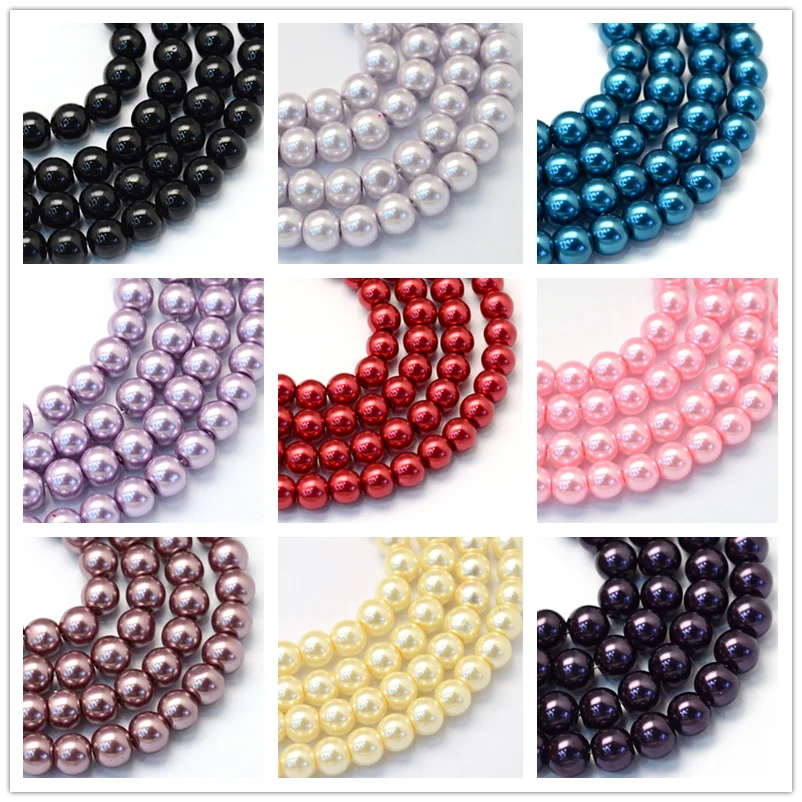 

15 Strand 8~9mm Baking Painted Pearlized Glass Pearl Round Beads for jewelry making DIY bracelet necklace about 105pcs/strand