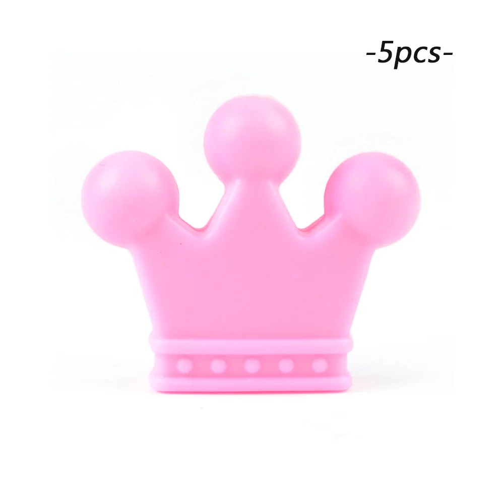 pink LOFCA силиконовые бусины в виде корон 5 шт. детский Прорезыватель без БФА, силиконовый Прорезыватель для прорезывания зубов бисер ребенок прорезывание зубов ожерелье соска зажимы аксессуар - Цвет: pink