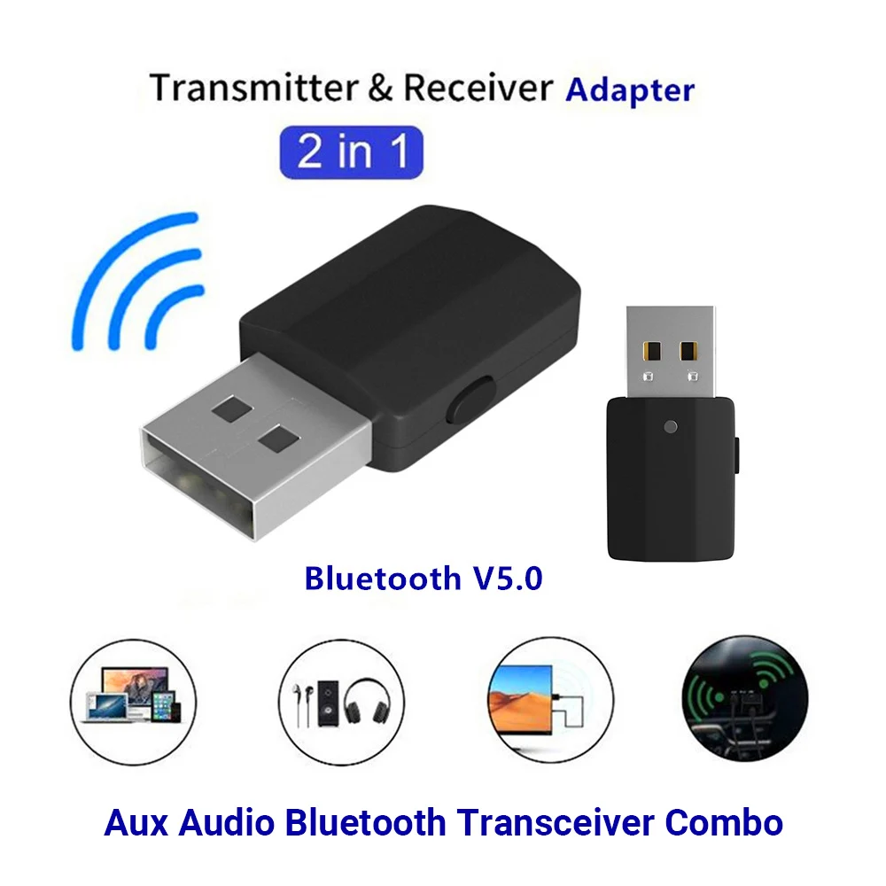 

2 in 1 Wireless Bluetooth 5.0 Transmitter Receiver Mini Portable 3.5mm AUX TV Speaker Wireless Audio Adapter For TV PC Car
