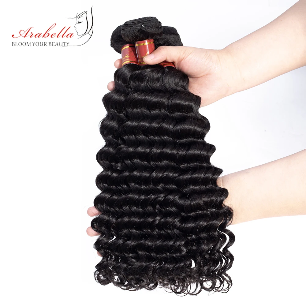 Перуанские глубокие пучки волнистых волос 3 шт. натурального черного цвета для