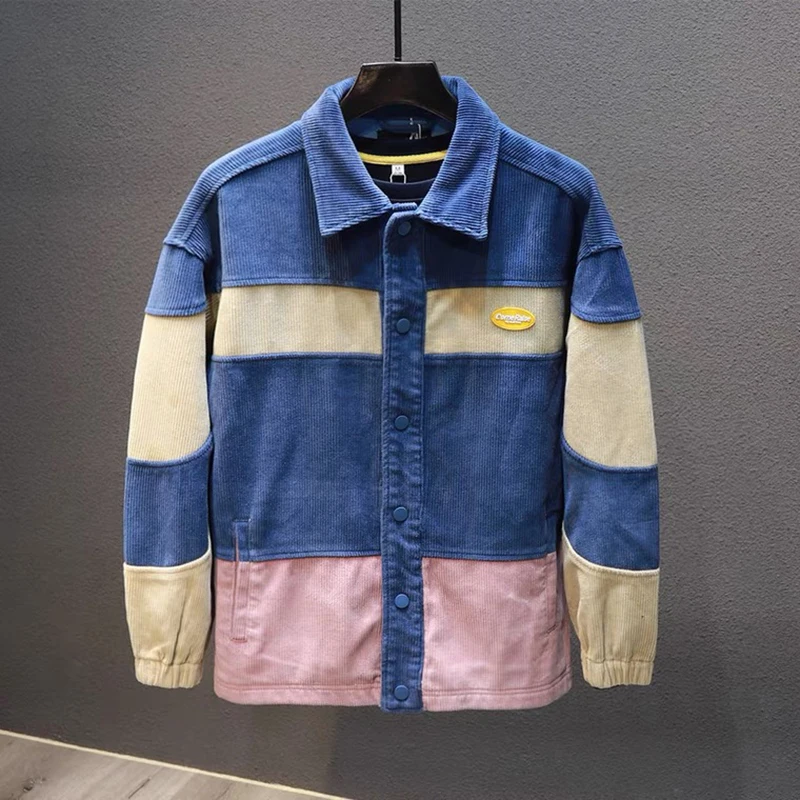 

Новый весенний мужской джинсовый строченный трехцветный красивый тренд подходит для мужчин Осенняя Куртка Свободная одежда с лацканами